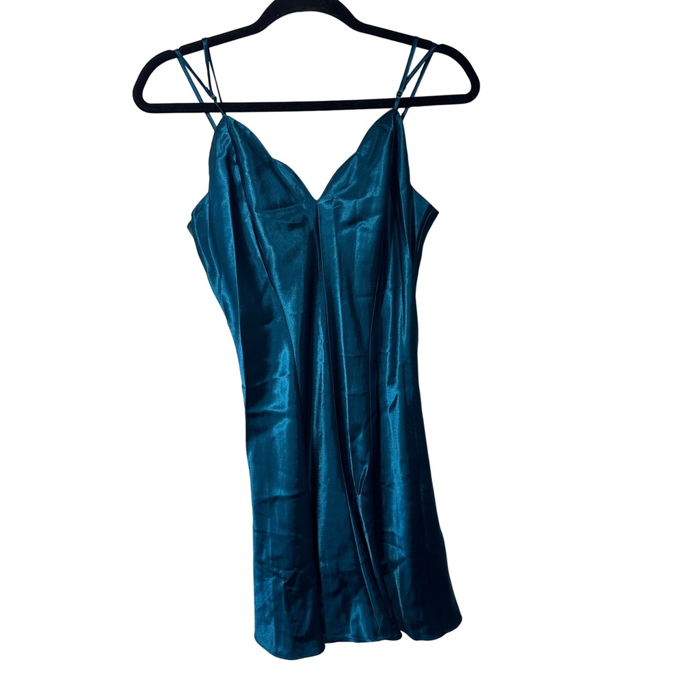 Fredericks of Hollywood Teal Satin Mini Slip Dress Lingerie SZ S New Years‎